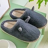 XUNHOU Weiche Kuschelige Home rutschfeste Slippers,Leichte rutschfeste Baumwollpantoffeln,süße warme Pantoffeln-schwarz_42-43,Damen Herren Plüsch Baumw