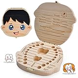 LATTCURE Zahnbox Holz Milchzähne Box, Milchzahndose aus Holz zur Deutsch Wort Milchzahnbox für Jungen Mädchen Souvenir Box Weihnachten Geschenk (Jungen)