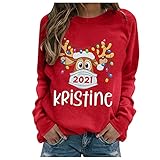 NHNKB Pullover Damen Sweatshirt Weihnachten Langarmshirt Farbenfroh Weihnachtselch mit 2021Gesichtsmaske Oberteile Langarm Shirt Herbst Winter Feinstrickp