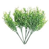 Quata Künstliche Pflanzen aus Buchsbaum, 6 Stück, lebensechtes künstliches grünes Laubwerk mit 42 Stielen, für Garten, Terrasse, Hof, Hochzeit, Büro und Bauernhaus, Innen- und Außendek