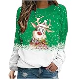 Zilosconcy Damen Lang Langarm Weihnachtshirt Christmas Sweatshirt Damen Weihnachten Bedrucktes Loose Pullover Festival Druck Pulli Christmas Sweater Jumper W