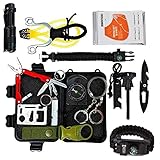 Neu 2021 Survival Kit ZS-12 Militärisches Überlebenskit 15-in-1 Erste-Hilfe-Kit Mit Schleuder und Uhr Notfall Survival Gear Multifunktionales Zubehör für Reisen Wandern Camping Outdoor Sp