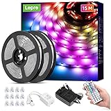 Lepro LED Strip 15M(2x7.5M) RGB Set, 5050 SMD 450 LEDs Streifen, 12V, LED Band Selbstklebend, Flexibel LED Lichtband, LED Lichterkette IP20, LED Leiste Kette Dimmbar, Netzteil und C