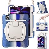 KENOBEE Hülle für iPad Air 4 10,9 2020 und iPad Pro 11 2021/ 2020/ 2018, Robust Heavy Duty Stoßfest Schutzhülle mit Eingebauter Displayschutz & Schultergurt & 360° Drehständer, (Blau)