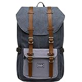 KAUKKO Vintage Rucksack Damen Herren Schön Baumwolle Daypack mit Laptopfach für 14 Zoll Notebook für Schule, Uni, 22L (Neu schwarz n grau[E5])
