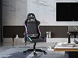 VComfort® RGB-Gaming-Stuhl, LED-Leuchten, ergonomisches Design, verstellbarer Drehstuhl, verstellbare Armlehne und Höhe, PU-Leder mit hoher Rückenlehne, Bürostuhl mit Lendenkissen und Kopfstü
