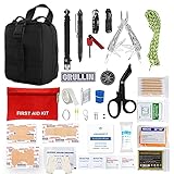GRULLIN Emergency IFAK Survival Kit, Personal Miltary Camping Adventure Car Trauma First Aid Kit, Tactical MOLLE Rip Away Pouch for Men Women Kid W