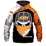 Männer K.TM Hoodies Einschubtaschen Voller Druck Dünne Jacken T-Shirt Unisex Casual Polyester Sweatshirt Lose Seite Fahren Pullover,Orange,L
