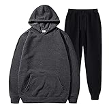 ABFRCVFY Jogginghose Herren 2-Teilig Set Herbst Und Winter Warm Bequemes Einfarbig Kapuzenpullover Lang Sp