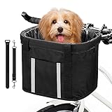 ANZOME Hunde Fahrradkorb, Hundekorb Fahrrad vorne, Abnehmbare Hundetasche für Kleiner Hund-Haustier-Einkaufen-Picknick, mit Lenkeradapter, Kabelbinder, Haustier Sicherheitsgurt, 33 x 22 x 25