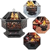 Wyxy Holzbefeuerte Feuerstelle Holzbefeuerte Feuerstellen im Freien Garten 2 in 1 Kamin für Lagerfeuer Barbecue in freier Wildbahn mit Grillrost zum Heizen // Feuerschalen Der Garten/Strand/T