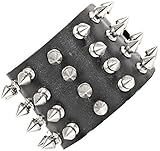 Premium Killer-Nieten Armband 4 Reihen Spalt-Leder Edelstahl Rocker schw