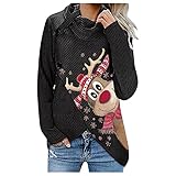 BOLANQ Damenmode Weihnachten Gedruckt Langarm Unregelmäßige Knöpfe Rollkragen Pile Neck Sweatshirt Top