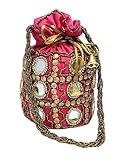 Devik Decor Indische ethnische Potli-Tasche Damen Handtasche Geldbörse für Braut Party Hochzeit und Geschenk, rose,