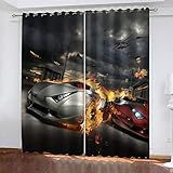 LucaSng Flamme Verdunkelungsvorhang Ösen Sportwagen Ösenvorhang Blickdicht Kinderzimmer Schlafzimmer Wohnzimmer Gardinen Vorhang 2Er Set 91.5x160 cm(B x H)