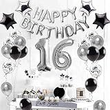 16. Geburtstag Dekorationen für Jungen Mädchen- Süßes Silber 16 Geburtstag Party Supplies Zahl 16 Ballon Happy Birthday Banner Cake Topper Latex Konfetti Ballon Stern Ballon Schärpe für 16 J