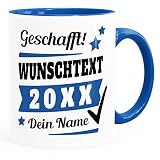 SpecialMe® Tasse mit Name personalisiert Geschafft! eigener Text Geschenk Abschluss-Prüfung inner-royal Keramik-T