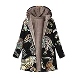 Jacke Damen Oversized Fleecejacke Kapuzenjacke Übergangsjacke Damen Warm Lang Teddyplüsch Stoffmantel Große Größen Vintage Boho Wintermantel Locker Übergröße Winterjacke (Schwarz, L)