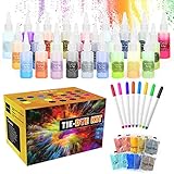 HAPPY FINDING Tie Dye Kit, 26 Stück DIY Textilfarben Set, 8 Nicht waschbarer Stoffstift, Waschmaschinenfest Ungiftig Batik-Set, DIY Kleidung Graffiti Dye, Kinder und Familie Partyak