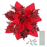 STOBOK Weihnachten Glitzer Weihnachtsstern Künstliche Blumen: 12 Stück Glitter Weihnachtsblumen Weihnachtsbaumschmuck für Kränze Girlande Feiertagsparty,Weihnachtsdekoration Rot (Rot)