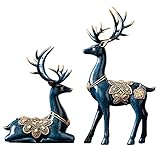 MAYIAHO Blau Skulptur Hirsch Home Deko, Figuren Wohnzimmer Modern Zum Hinstellen Rentier Elch FrüHling Wohnungs Fensterbank Innen, Statue BüRo Artikel Kantenhocker Groß Rehe Jagd Weihnachts (Blue)