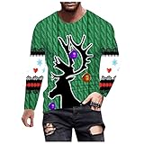 Yiartion Longsleeve Herren Weihnachten Langarm Classic Rundhals Langärmeliges Bunt Weihnachtsmotiv Druck Langarmshirts Festliche Geschenk Regular Slim Fit Party Kostüm Lange Muscle S