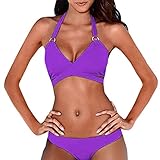 AMUSTER Damen Neckholder Bikini Set Push Up Triangel Bikinis Frauen Sexy Bikini Set Push-Up Padded Bademode Badeanzug Badeband Beachwear (M, Violett)