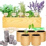 FORMIZON Kräuter Anzuchtset mit Holzkiste mit Deckel, Mini Kräutergarten Set für Innen, Kinder Anzuchtset Pflanzen Samen Garten Starter Set, Gewächshaus Kräuter mit Kokoserde Gepresst e Gartenwerkzeug