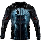 VIZANLY Wolf und Mond, 3D-Druck, Unisex, Luxus-Hoodie, Sweatshirt, Streetwear, Reißverschluss, Freizeitjacke, Sportbekleidung, Kapuzenpullover mit Reißverschluss., S