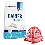 ALLNUTRITION Gainer Delicious Protein Pulver | Geschmack: Erdbeere / strawberry | 1000g je Packung | Eiweiss Whey Muskelaufbau Buttermilch Fitness Bodybuilding | Nahrungsergänzung