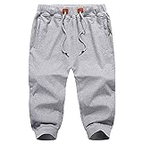 Briskorry Jogginghose Herren Sporthose 3/4 Lang Freizeithose Kurz Trainingshose Lose Fit Casual Fitness Elastische Taille Sweathose Joggers Streetwear Sweatpants L