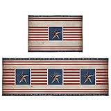 Badvorleger-Set mit Flaggen-Motiv, rot, gestreift, Retro, saugfähig, rutschfest, mit Läufer, Küchenfußmatte, Teppich, 50 x 80 cm + 50 x 119,9 cm, 2 Stück