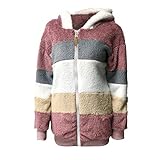 TWIOIOVE Zip Up Hoodie Damen Fleecejacke mit Kapuze Outdoorjacken Farbblock Plüschjacke Weich Atmungsaktiv Kapuzenjacken Sweatshirt Kälteschutz Warm Flauschjacke Übergangsjack