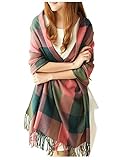 Damen Winter Schal Kariert übergroßer Quadratisch Deckenschal, Karo Tartan Streifen Plaid Muster XXL Oversized Fransen Poncho, Mischfarbe, Einheitsgröß