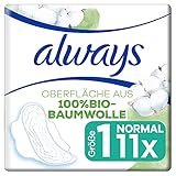 Always Ultra Cotton Protection Normal (Größe 1) Binden Mit Flügeln Und Oberfläche Aus 100 % Bio-Baumwolle 11 Stück 