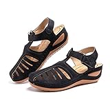 Plateau Sandalen Damen Sommer Keilabsatz Pantoletten Flach Geschlossene Slingback Wedges Sandaletten Halbschuhe Vintage Frauen Schuhe Schwarz Gr. 39 EU