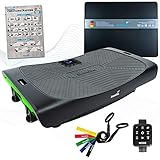 skandika 4D Vibrationsplatte V3000 Vibration Plate im Curved Design mit Smart LED Technologie, Trainingsvideo, Bluetooth-Lautsprecher und Trainingsbändern (matt schwarz + Bodenschutzmatte)