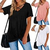 Dirndl Blusen Damen Weiß V-Ausschnitt Casual Bunte Frauen Damenblusen Tops Knopfleiste T-Shirt Sommershirts Hemd Freizeit Hemdbluse Elegant Kurzarm Tshirt Tunika Shirt Top Blumenmuster Bluse O