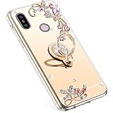 Uposao Kompatibel mit Xiaomi Mi 8 Hülle Glitzer Spiegel TPU Schutzhülle Bling Strass Diamant Silikon Hülle Glänzend Kristall Blumen Silikon Handyhülle mit Ring Ständer Halter,G