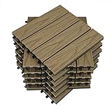 WOLTU 11 x Premium WPC Terrassenfliesen 30x30cm 3D Holz Optik mit Relief, Balkonfliesen Garten Fliesen Bodenbelag Hellbraun (1 m²)
