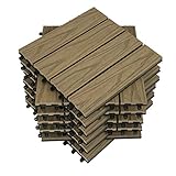 WOLTU 11 x Premium WPC Terrassenfliesen 30x30cm 3D Holz Optik mit Relief, Balkonfliesen Garten Fliesen Bodenbelag Hellbraun (1 m²)