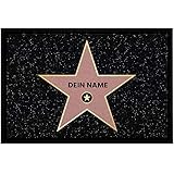 MoonWorks® personalisierte Fußmatte mit Name Walk of Fame Hollywood Stern personalisierbares Geschenk rutschfest & waschbar weiß 60x40