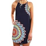 Sommerkleid für Damen, ärmellos, verstellbarer Riemen, Blumenmuster, lässig, mit Trägern, bedruckt, Minikleid, locker fließendes Sw