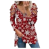 Primevip Sexy Blusen für Frauen Casual V-Ausschnitt Langarm Pullover Kragen Reißverschluss Farbe Langarm Falten Casual Bluse Tops(Wein,XL)