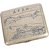 SJJMYM Edelstahl Skulptur Zigarettenetui Flip Cover Braun Vintage Chinesischer Stil Geschnitzte Vernickelung Drahtzeichnung Für 20 Zigaretten,B