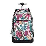 YUTCRE Trolley Schultaschen Rucksack, hohe Kapazität Wasserdichter Adjustable Schultrolley für Unisex Jungen Mädchen Studenten Klettern Treppen (Color : White flower, Size : 49 * 35 * 24cm)