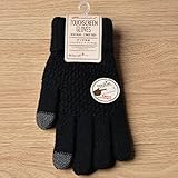 Damen Gestrickte Winterhandschuhe Gestrickte Damen Herbst Winter Warme Dicke Handschuhe Touchscreen Skihandschuhe -Style 1 Black-One S