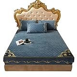 YUDEYU Gesteppt Matratzenbezug Spannbettlaken europäischer Stil Kristallsamtstoff Tagesdecke Topper Spannbetttücher Bettlaken (Farbe : Blau, Größe : 150x200cm/High 8-28cm)