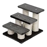 PawHut Tiertreppe Katzentreppe 3 Stufen Hundetreppe Treppe für Katze und Hunde Plüsch Dunkelgrau 45 x 35 x 34