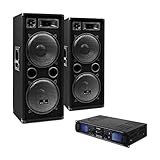 DJ SET DJ-20 - PA-Verstärker, 2x PA-Box, inkl. Kabel Set, USB-SD-Slot, 1000 Watt Verstärker, 1000 RMS Full Range Lautsprecher, schw